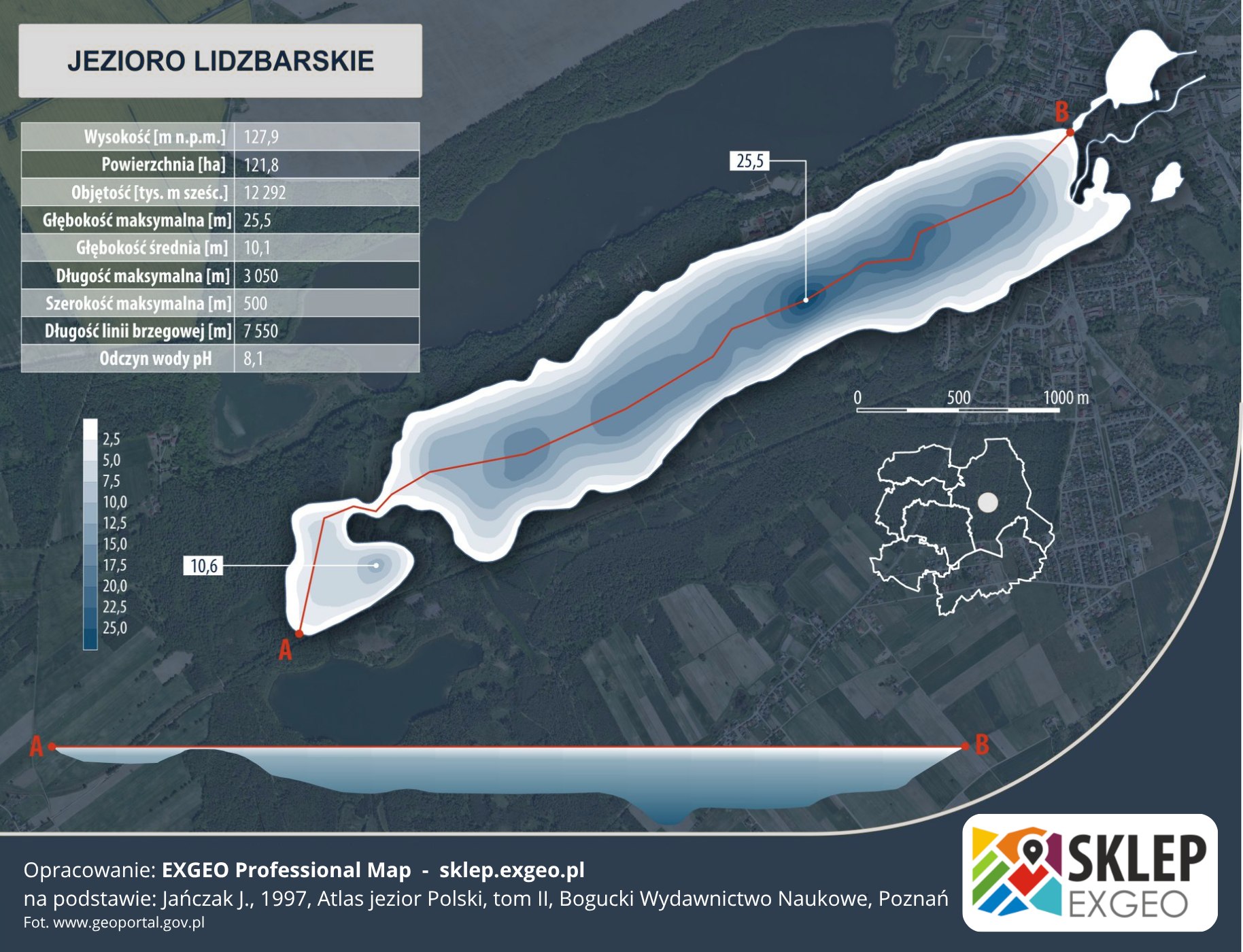 Mapa batymetryczna Jeziora Lidzbarskiego – głębokości i profil dna